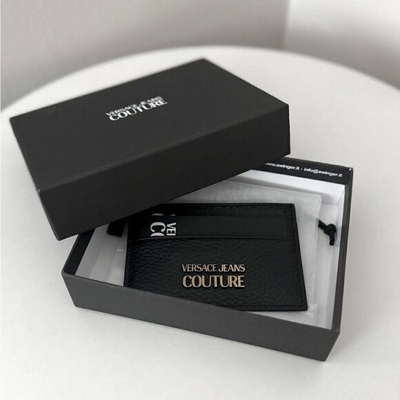 ⭕️ VERSACE JEANS Men’s Card Holder Wallet Black Designer - Picture 1 of 7